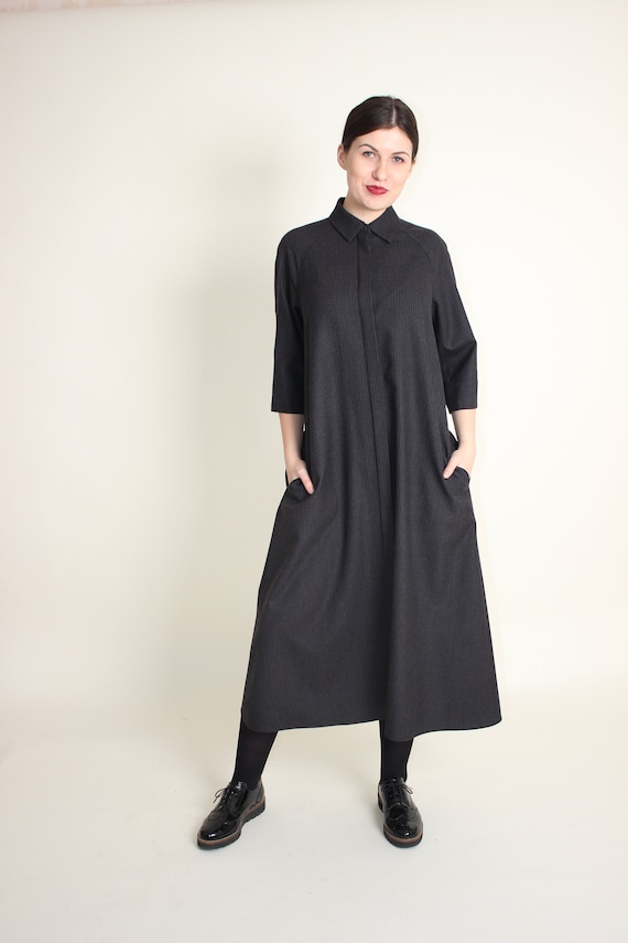 A-line Wool Dress With Pockets, Oversized Loose Winter Dress, Plus Size Minimalist Dress, Wool Maxi Dress - Etsy A-line Wool Dress With Pockets, Oversized Loose Winter Dress, Plus Size Minimalist Dress, Wool Maxi Dress - Etsy