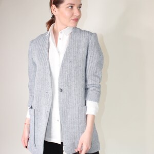 Linen jacket women, Heavy linen jacket, Summer blazer with pockets image 3