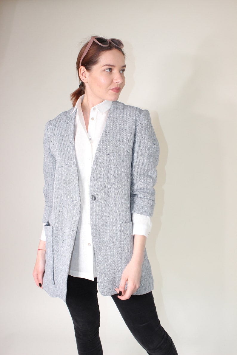 Linen jacket women, Heavy linen jacket, Summer blazer with pockets image 3