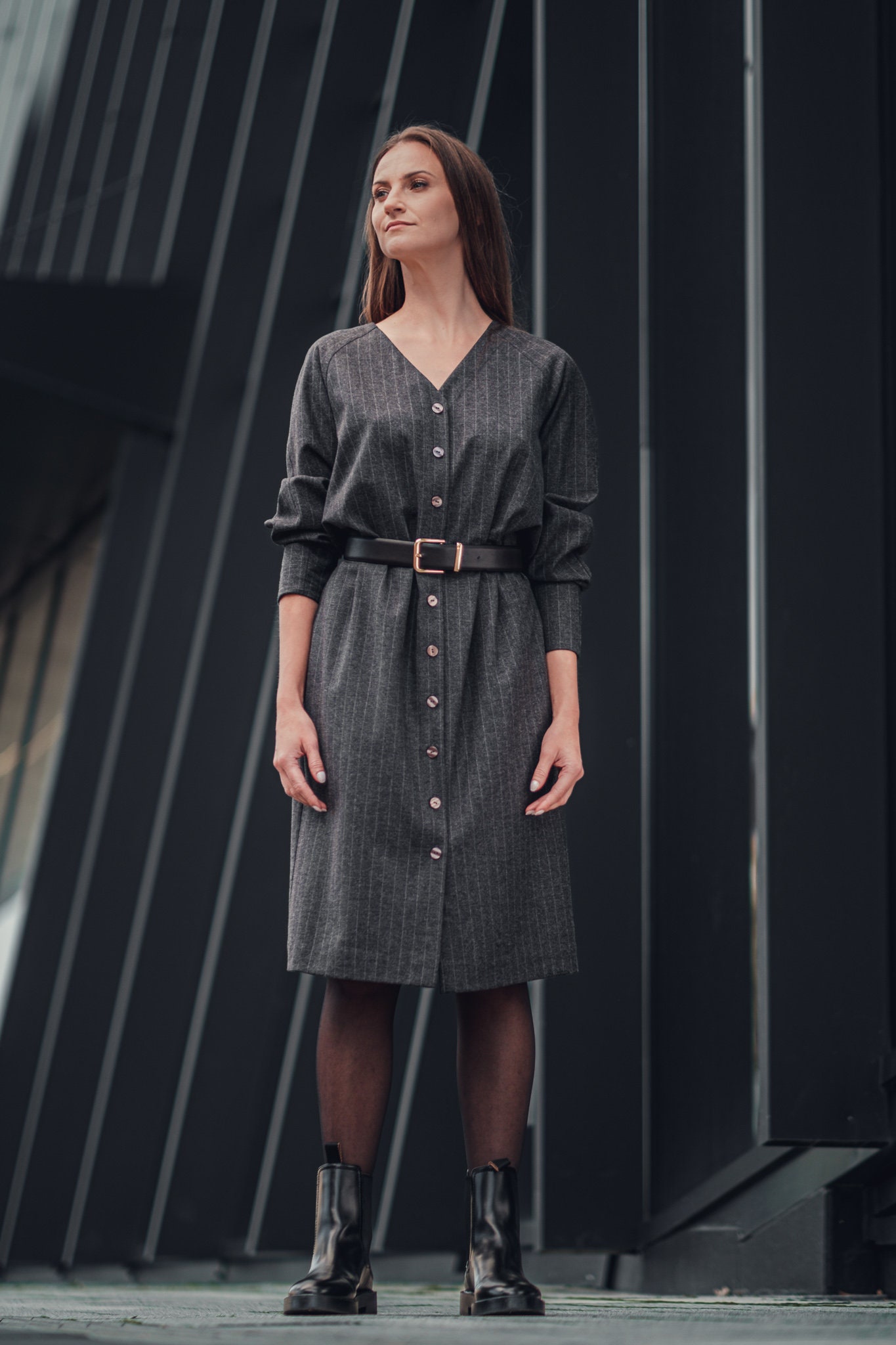 Fall Winter Dress, Grey Wool Dress, Business Casual Office Dress, Loose Fit  Everyday Dress, Wool Shift Dress, Button Down Dress - Etsy