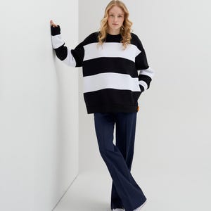 Minimalist color block hoodie, Trendy striped graphic sweatshirt for work from home, Kawaii hoodie, Preppy hoodie, Black and white hoodie