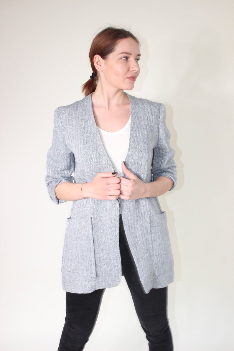 Linen jacket women, Heavy linen jacket, Summer blazer with pockets image 1