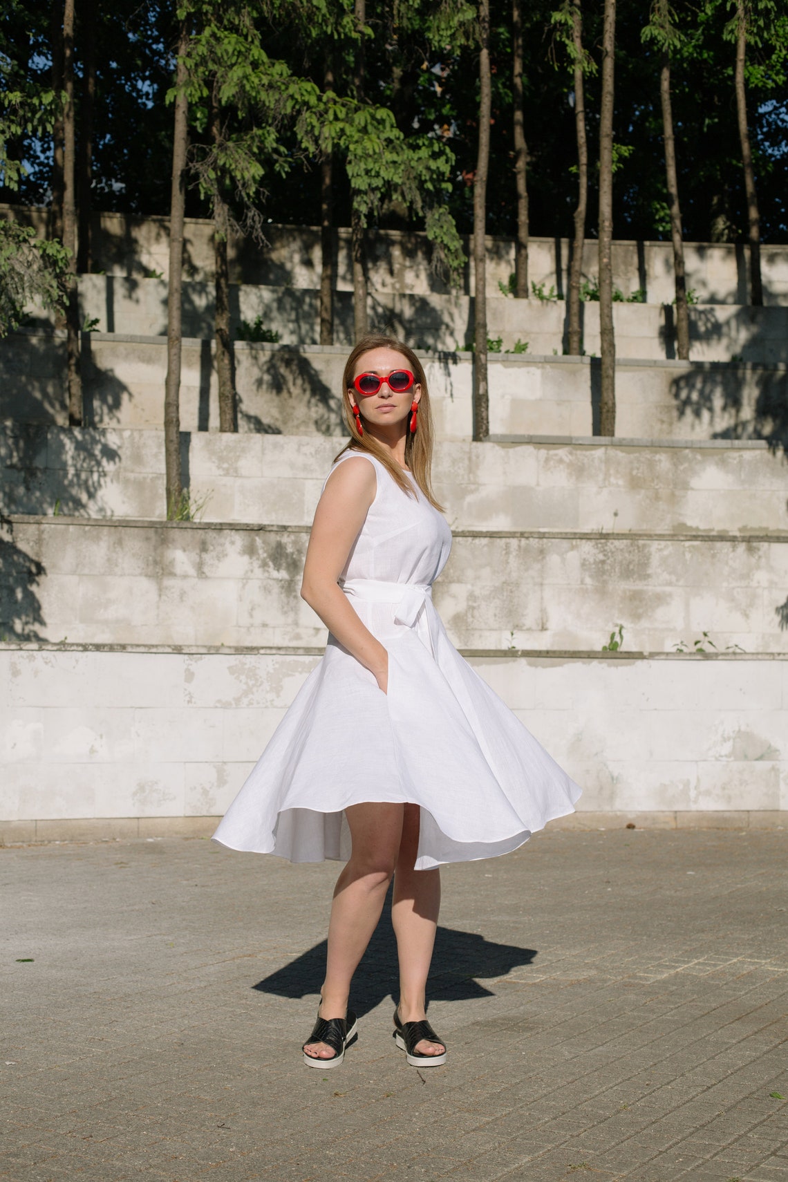 White Linen Dress With Pockets Sleeveless Linen Dress With Etsy