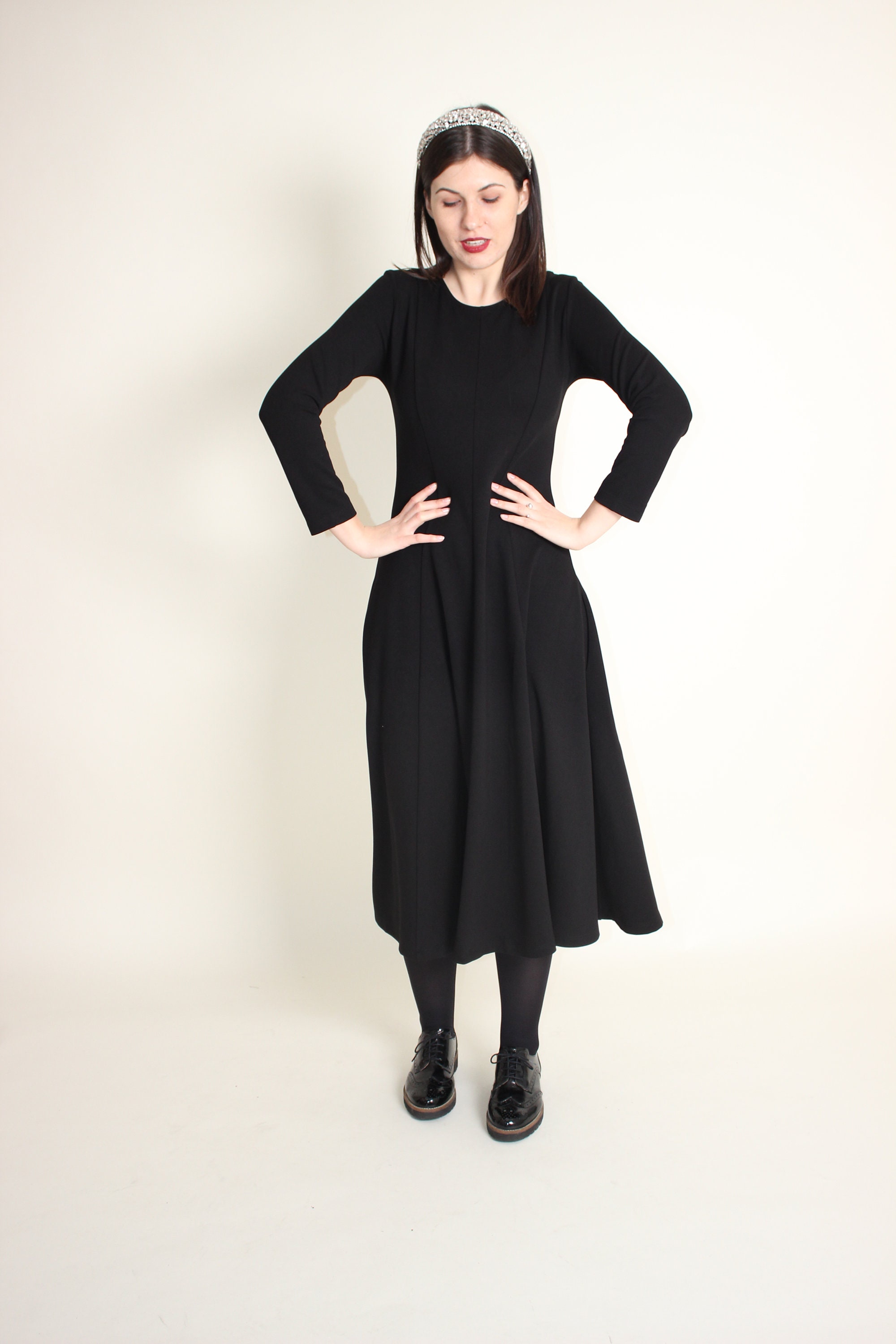Little Black Dress With Pockets, Fit and Flare Jersey Dress, Black Midi ...