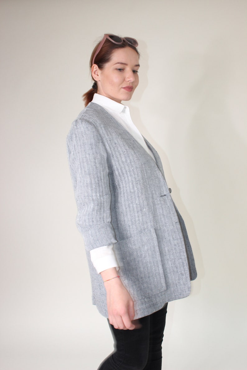 Linen jacket women, Heavy linen jacket, Summer blazer with pockets image 9