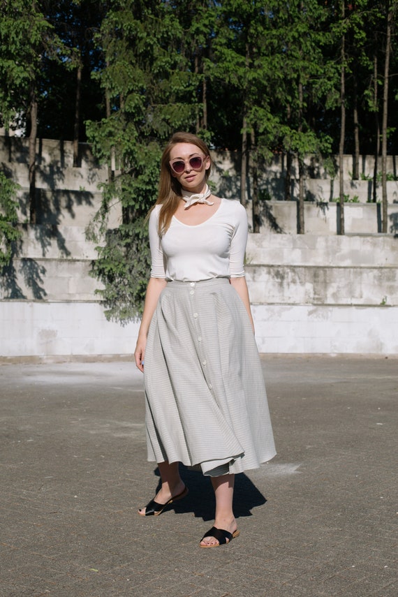 High Waist Linen Skirt With Pockets Full Circle Linen Midi | Etsy