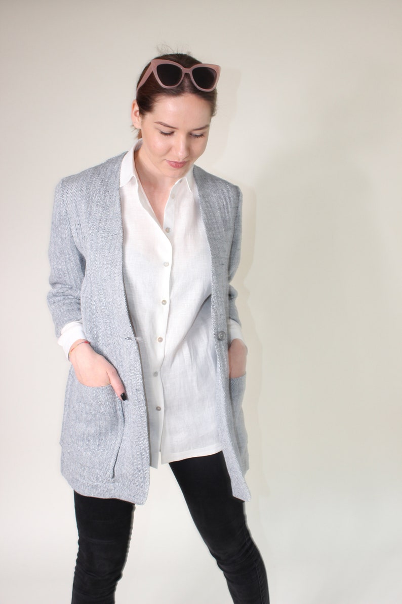 Linen jacket women, Heavy linen jacket, Summer blazer with pockets image 7