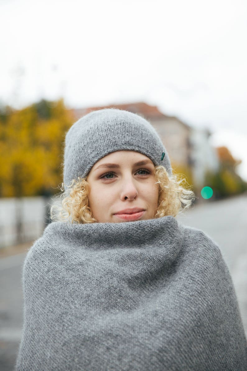 Slouchy Hat Wool Hat Christmas Gift Warm Beanie Soft Hat Winter Hat Ear Warmer Grey Alpaca Beanie Gift For Her Knitted Beanie