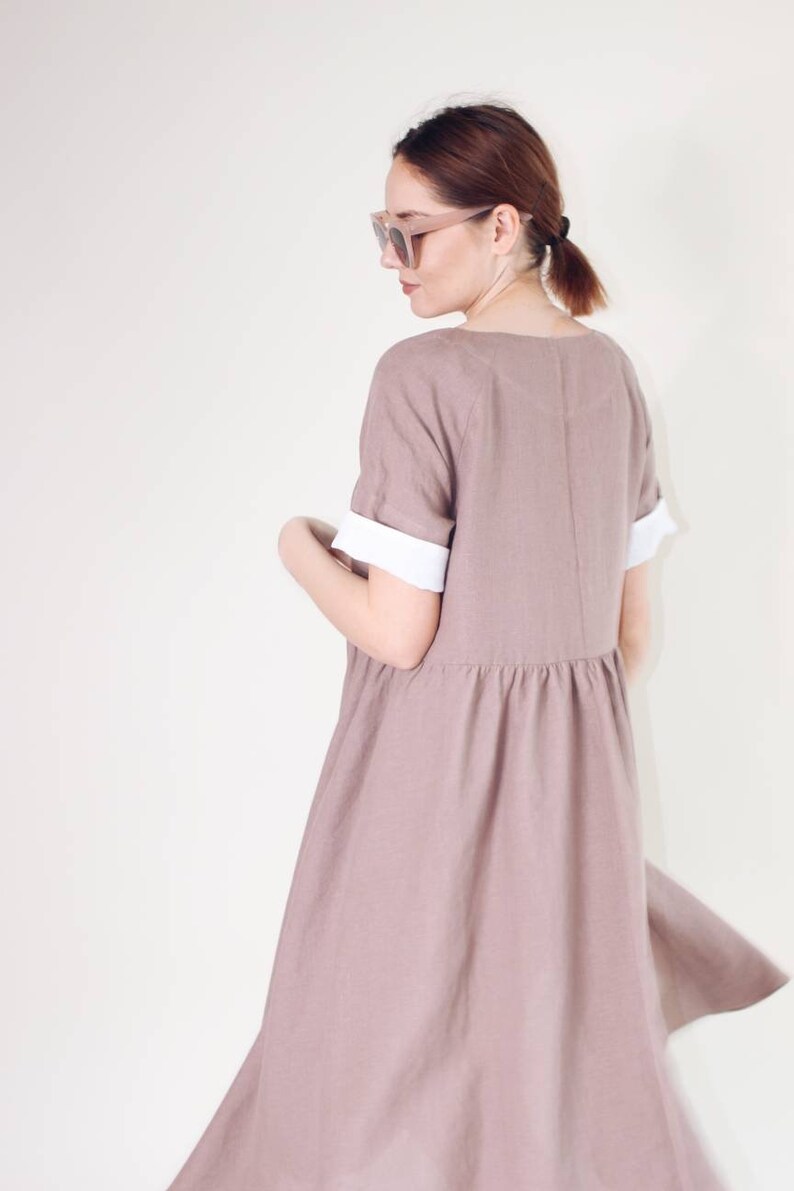 Summer smock linen dress, Casual summer midi dress, Everyday dress with pockets image 8