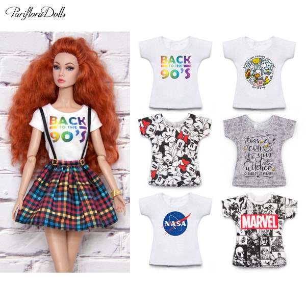 Stylish unique t-shirt for Poppy Parker, Barbie Obitsu 27cm and similar 1/6 scale dolls PT0002