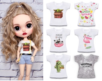 Funny T-shirt for Blythe, Pullip, Obitsu 24/26/27, Azone Pure Neemo Poppy Parker dolls PT0001