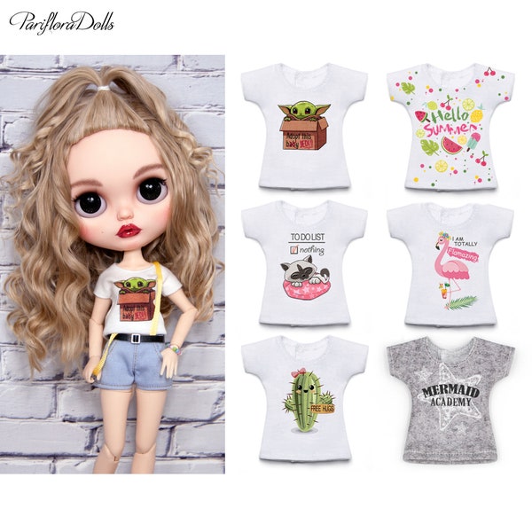 Funny T-shirt for Blythe, Pullip, Obitsu 24/26/27, Azone Pure Neemo Poppy Parker dolls PT0001