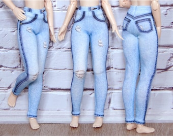 Jegging imprimé bleu usé pour Pullip, Blythe, Obitsu 24, Obitsu 26, Azone Pure Neemo S