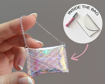 Small Holographic Purse with Miniatures Inside for Dolls