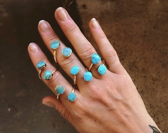 Turquoise Rings, Double Turquoise wrap around ring, Adjustable Rings, Gemstone Ring, Two Stone Turquoise Ring, Blue, Boho Summer Jewellery.