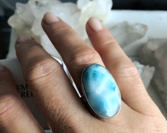 Larimar Statement Ring, Larimar Sterling Silver Ring, Boho Ring, Crystal Ring, Gemstone Ring, Healing Crystal Jewellery, Festival Jewels,