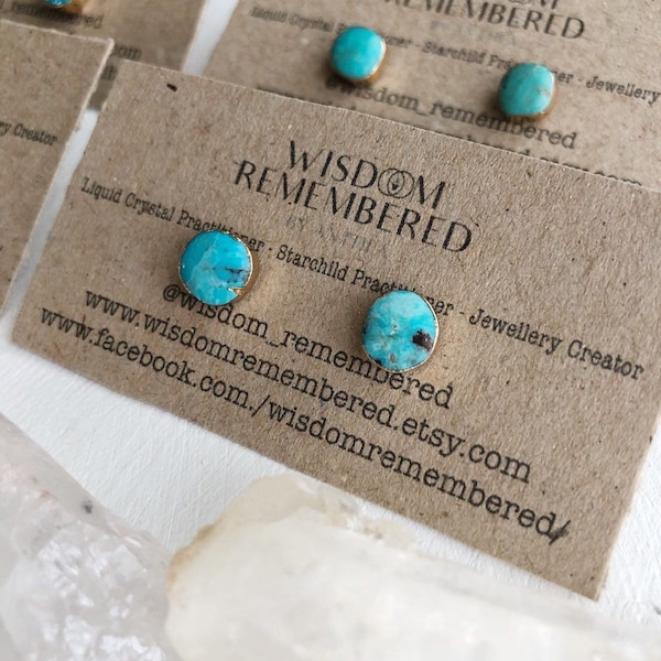 Turquoise Studs, Gemstone Stud Earrings,Gold plated or Sterling Silver. Genuine Natural stone earrings, Stud Earring, Boho Jewellery, Blue.