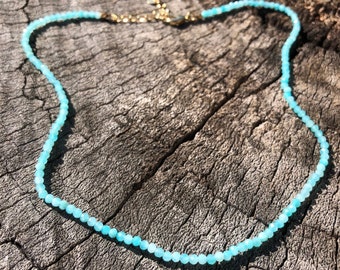 Amazonite Bead Crystal Necklace, Blue Gemstone Necklace.