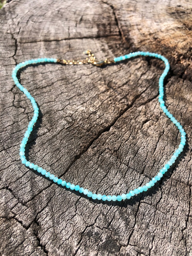 Amazonite Bead Crystal Necklace, Blue Gemstone Necklace. image 1