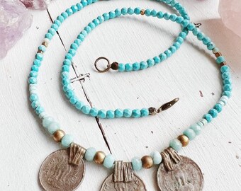 Turquoise Vintage Coin Necklace
