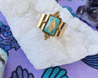 Amazonite Ring Cuff Ring Gold Gemstone Ring Statement Ring