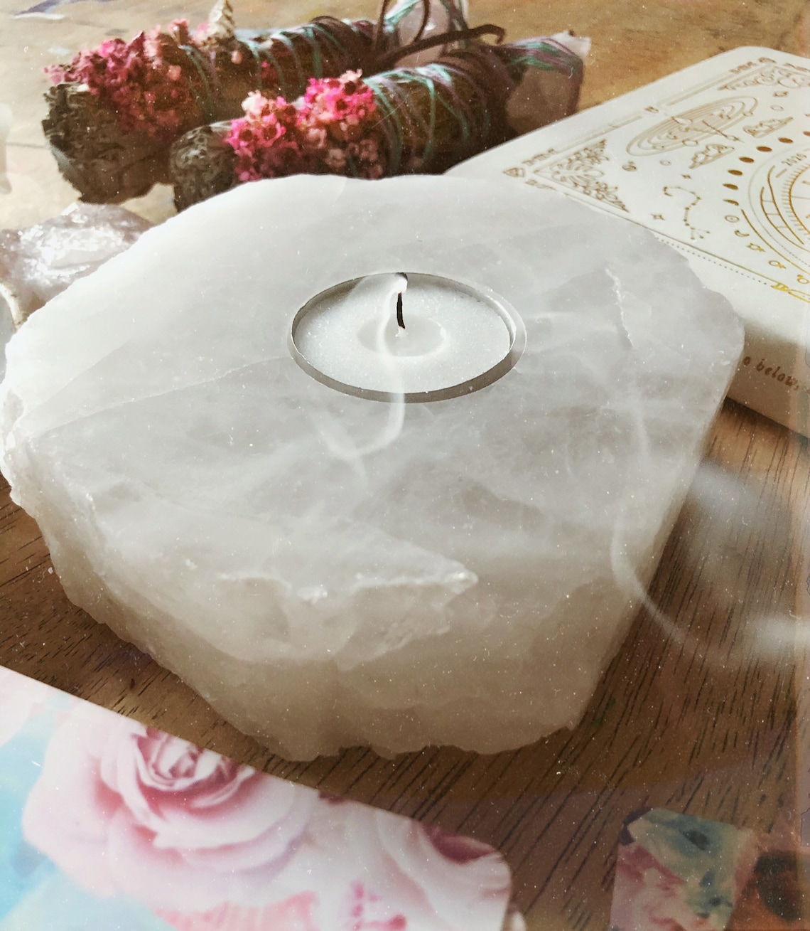 Quartz Candle Holder Gemstone Candle Holder White Quartz Etsy