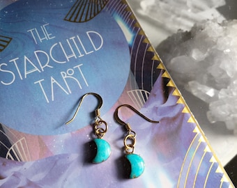 Turquoise Crescent Moon Earrings, Moons, Gemstone Earrings, Blue, Hippie Earrings, Goddess Earrings, Witchy Earrings, Luna Magic, Moon Cycle