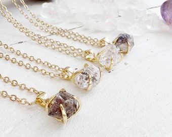 Herkimer Diamond Claw Necklace Gold Plated Crystal Necklace