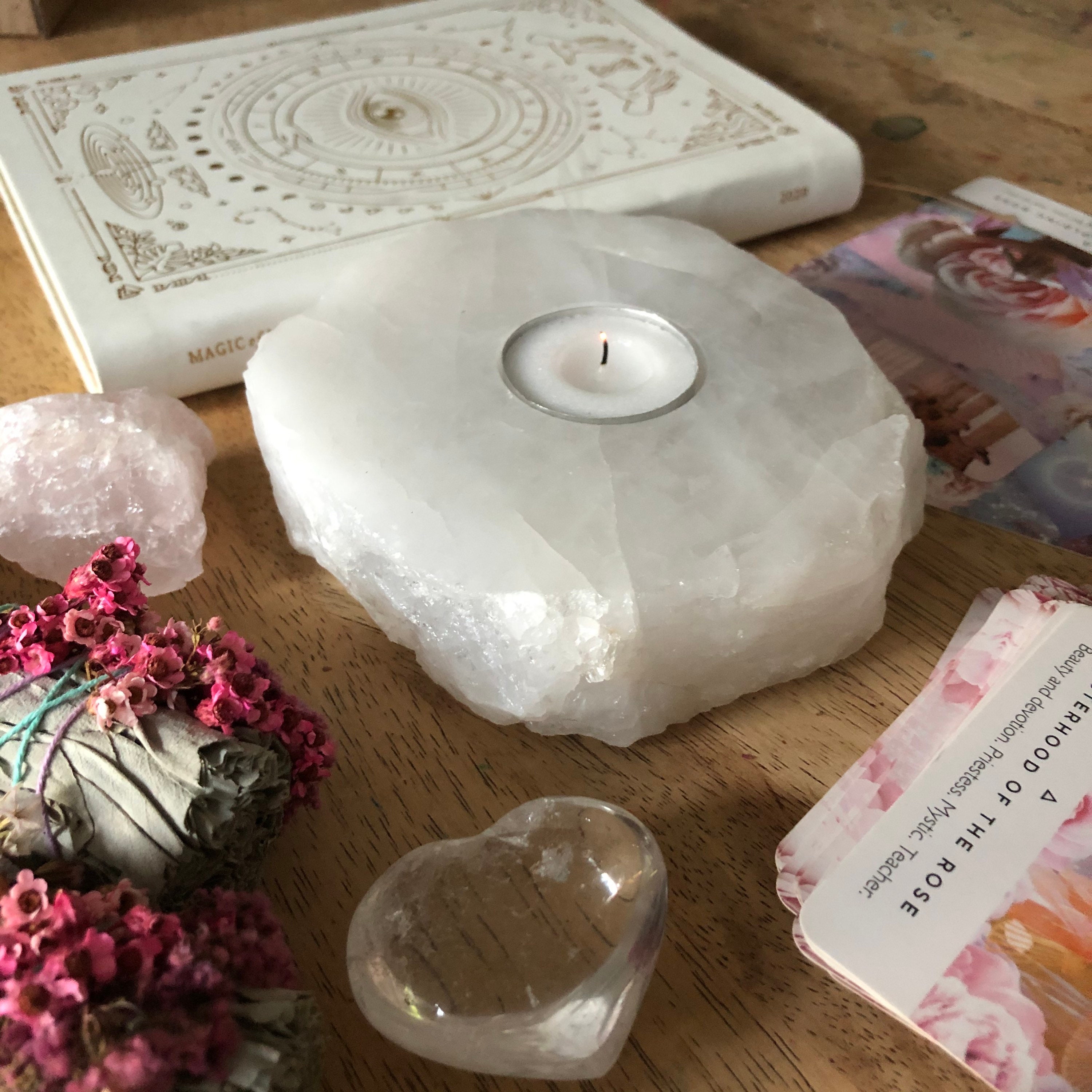 Quartz Candle Holder Gemstone Candle Holder White Quartz Etsy