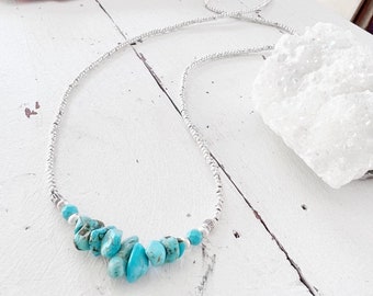 Turquoise Howlite and Silver Necklace, natural gemstone necklace , semi precious stone necklace, boho jewellery, hippie jewels.