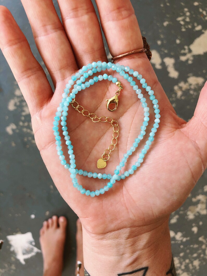 Amazonite Bead Crystal Necklace, Blue Gemstone Necklace. image 4