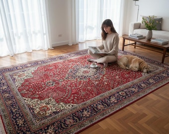 Vintage Azerbaijani Hand-Knotted Area Rug 6'7 x 10'2: Oriental Wool Carpet Medallion Design
