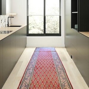 RARE NARROW width! Vintage Handmade Wool Runner Tribal Oriental Carpet 2&#39;10 x 11&#39;9 All Over Geometric Semi Antique Azerbaijani Rug 3 x 12