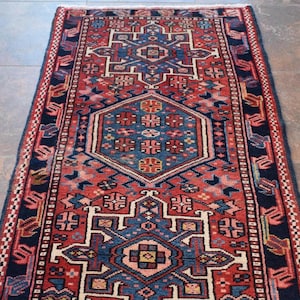 2&#39;8 x 10&#39;6 Superb Vintage Semi-Antique Azerbaijani Tribal Runner Geometric Design Oriental Caucasian Hand Knotted Handmade Wool Rug 3 x 11