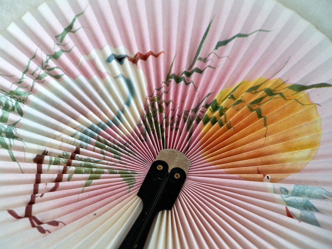 Chinese paddle folding hand fan made of metal and paper. Etsy