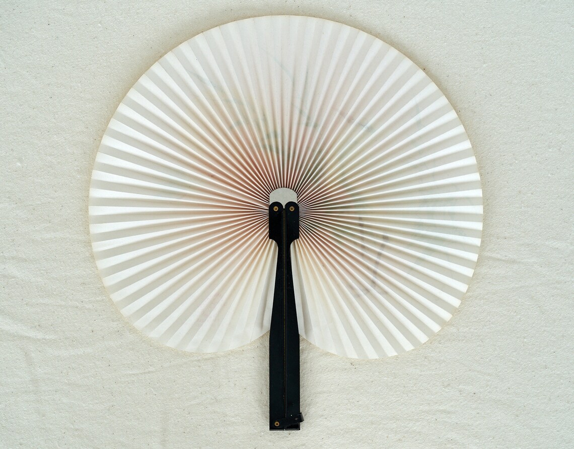 Chinese paddle folding hand fan made of metal and paper. Etsy