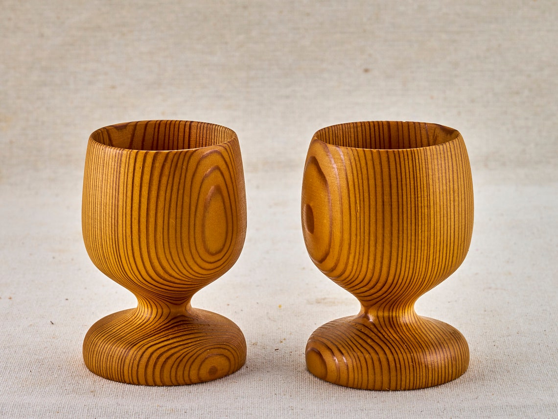 Set of two wooden egg cups vintage items made in Japan. Etsy