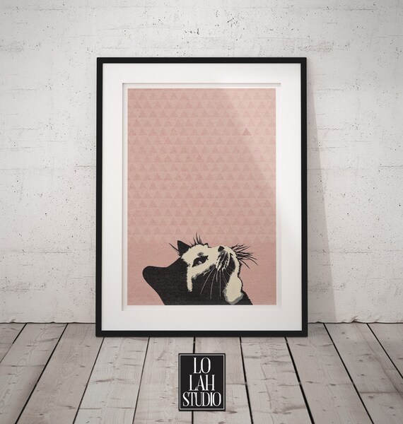 Cat Print, Pink Cat Poster, Modern Wall Art, Nursery Wall Decor