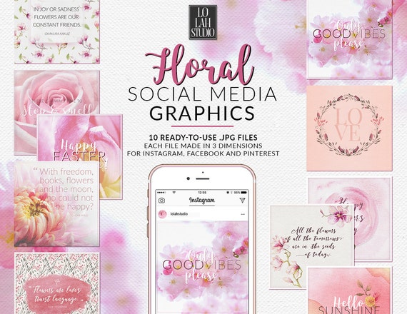 Floral Social Media Graphics Feminine Pink Designs For Social Etsy Floral Social Media Graphics Feminine Pink Designs For Social Etsy