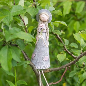 Bisque figurine sweet little farm girl, Ceramic custom guardian angel little girl figurine,  18th birthday gifts for girls