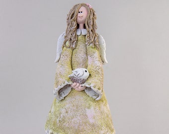 Angel of Peace, guardian angel, vintage angel, angel figurine, gift for mom, housewarming gift, gift for girls, angel with a bird, 12"height