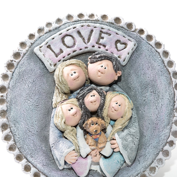 Custom order | Personalised guardian family picture | Ceramic hanger | Clay family figurines | Mantelpiece decor | Shelf art