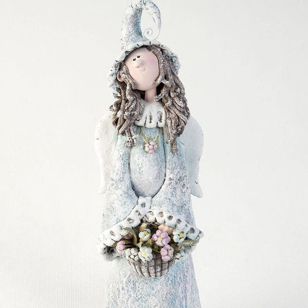 Woodland angel doll with flowers Interior girl doll Ceramic angel figurine Woodland doll Flowers angel doll Angel girl Flower fairy doll