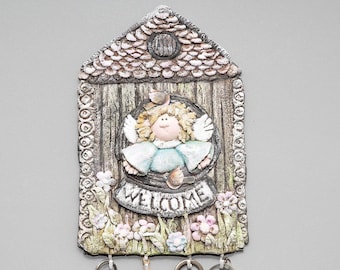 Personalized Clay Angel Key and Leash Holder for Wall