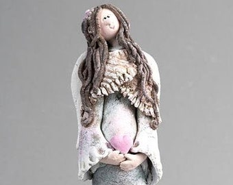 Pregnant mother clay angel figurine | Expecting mom gift | Mom to be  ceramic sculpture