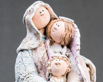 Christmas Nativity scene | Clay nativity set | Religious nativity figurines | The holy family sculpture | Joseph Mary baby Jesus statue