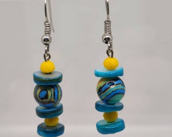 Boucles d'oreilles uniques - Variations autour du bleu