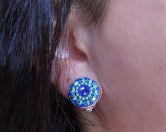 Silver Small Multicolor Clip on Earrings