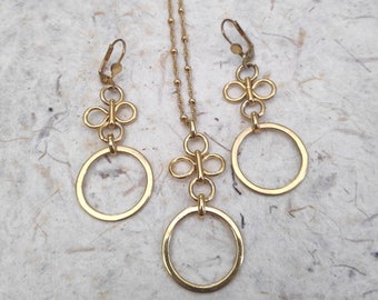 Set Gold Matte Necklace and Earrings, Gold Circle Jewelry Set, Goldplate Modern Neck Earrings Set, Necklace Earring Set Bridal Jewelry Set,