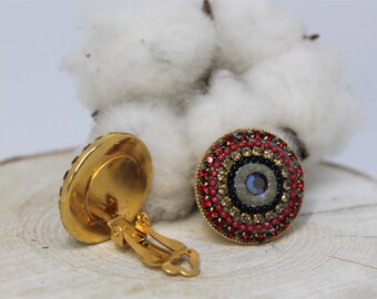 Large gold plated Swarovski Clip Earrings